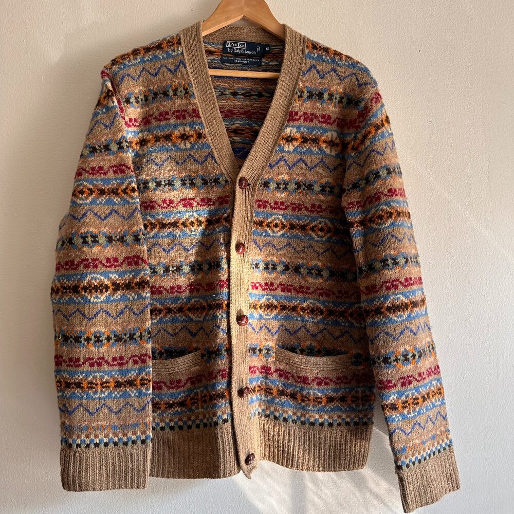 Vintage Polo Ralph Lauren Fair Isle Cardigan 100% Wool - Sz M